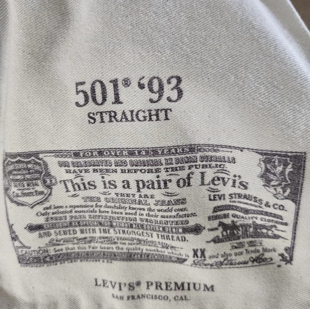 LEvi’s 501 ’93 Big E Straight Leg Jeans Vintage Button Fly Deni Men's sz W38 L32